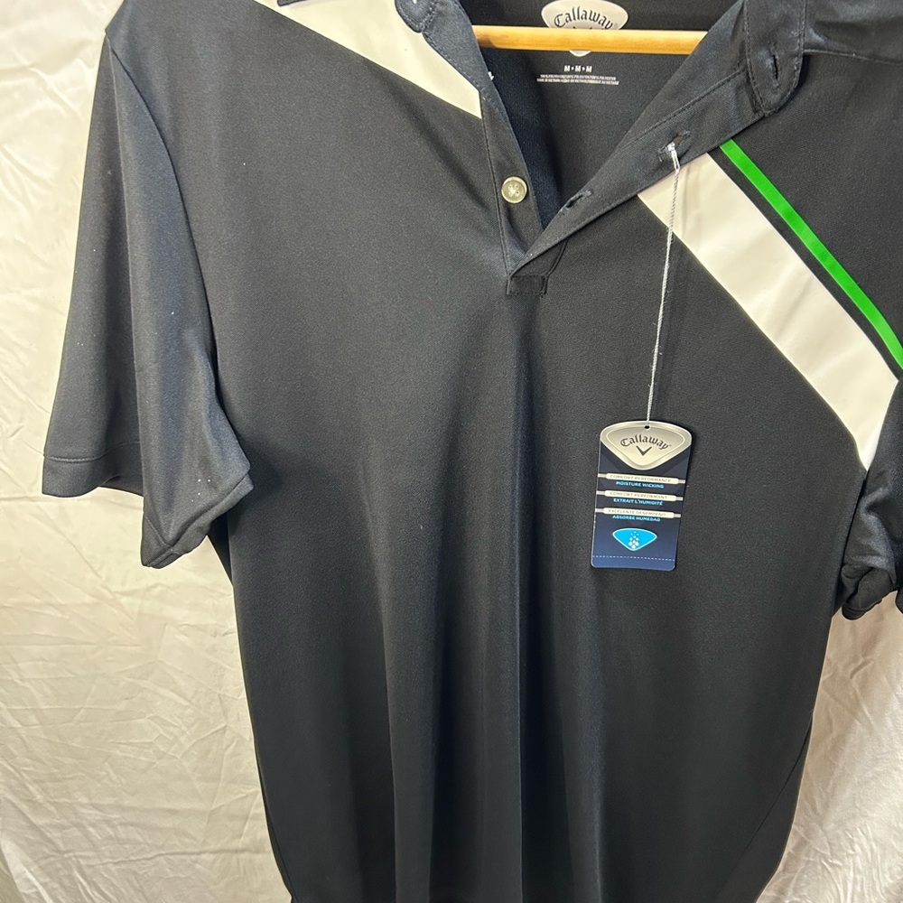Callaway Men's Black Polo with Green and White Accents